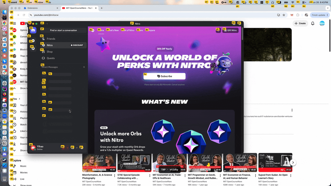 Keyway in action — letter labels across the whole screen, including an Electron app, the Dock, and the menu bar